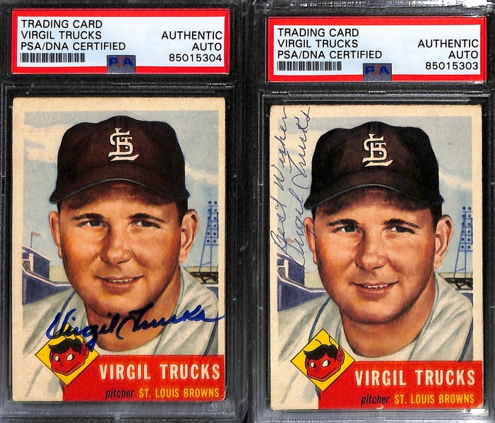(7) 1953 Topps Signed Cards w. Roy Sievers, Johnny Groth, Bill Hunter, (2) Virgil Trucks, Hank Edwards, and Jim Dyck. (PSA/DNA Certified)